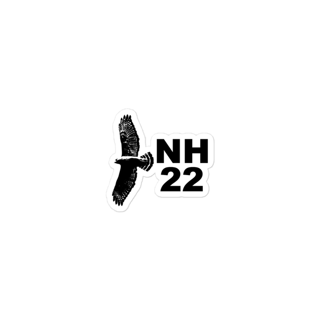 Black NH22 logo on white stickers.